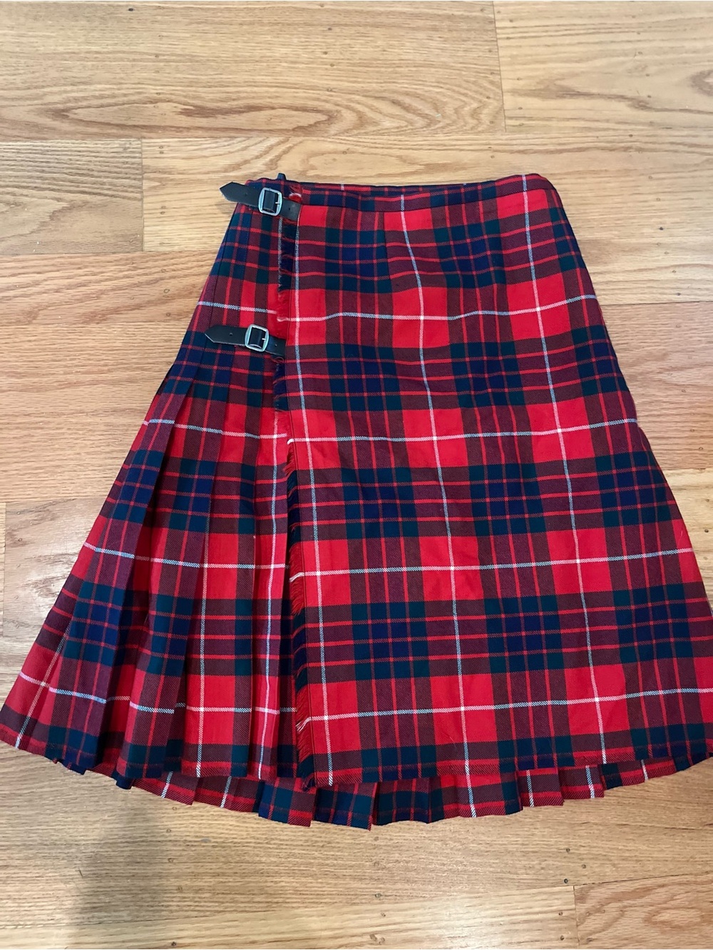 Geoffrey Tailor Scotland Pure Wool Tartan Kilt Skirt Red Plaid Vintage